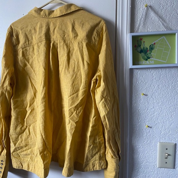 Free People Womens Linen Blend Collared Long Sleeve Shirt Top Mustard Yellow L - Picture 4 of 5